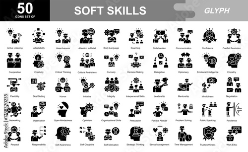Soft skills glyph iconset