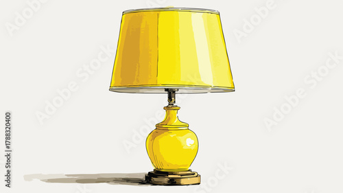 Bright Yellow Lamp with Vector Word on Yellow Shade for Home Decor