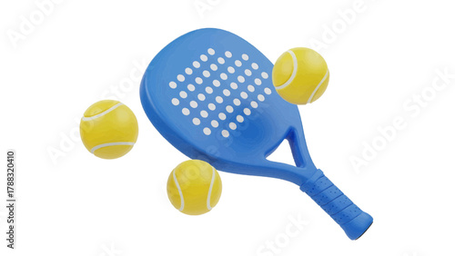 Vector illustration of blue padel racket and yellow balls