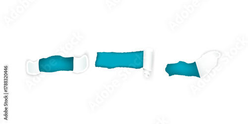 Realistic white torn paper with rolled edge isolated on clean background design template scrap sheet ripped border collection for creative decoration and presentation