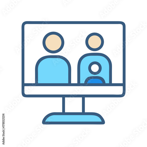 Online meeting illustration showing connection and teamwork on screen