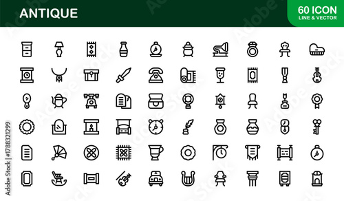 Professional Antique Icon Collection presenting Vintage Tools, Antique Items, and Historical Dashboards
