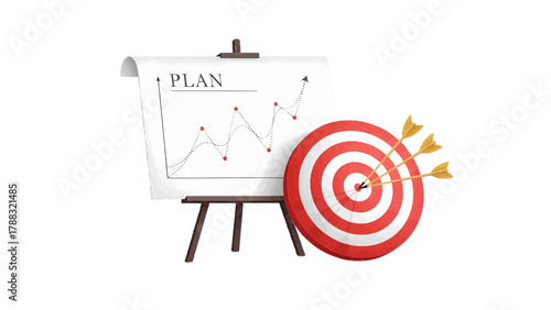 Vector illustration of business plan presentation with target and arrows