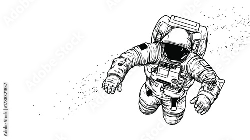 Astronaut in Space Cartoon Coloring Page Vector Outline Illustration