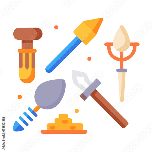 Ancient tools vector art design illustration on black background
