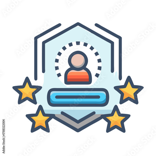 Badge icon featuring person with stars for achievements