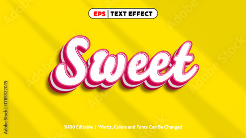 Sweet text effect with pink and white colors on bright yellow background for editable typography design