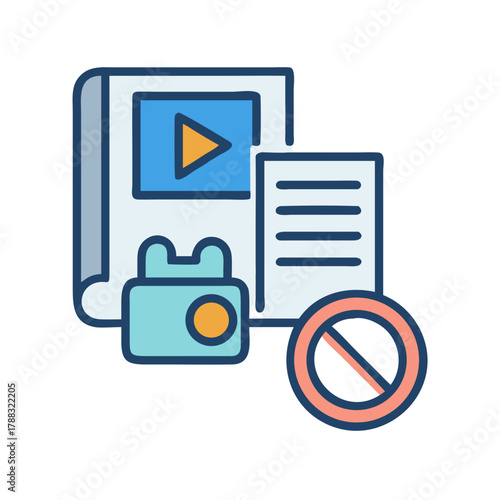 Forbidden Media Content Icon Depicting Copyright Restrictions and Ownership