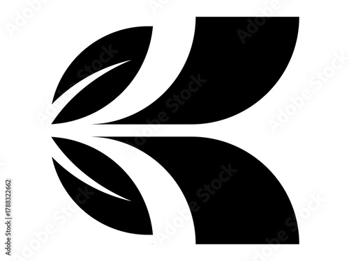 abstract k letter logo design with leaf symbol
