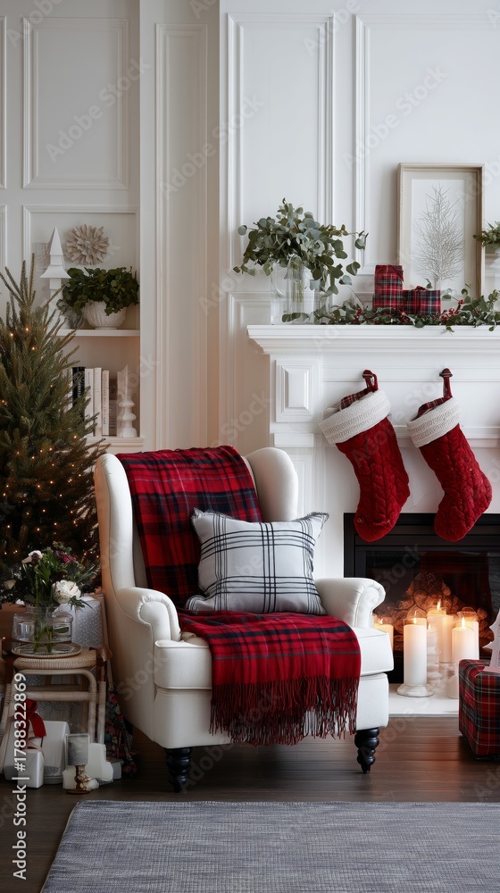 Fototapeta premium Cozy Holiday Living Room With Festive Decor and Winter Atmosphere