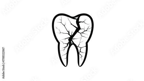 Professional Cracked Tooth Line Icon: Dentistry Vector Illustration