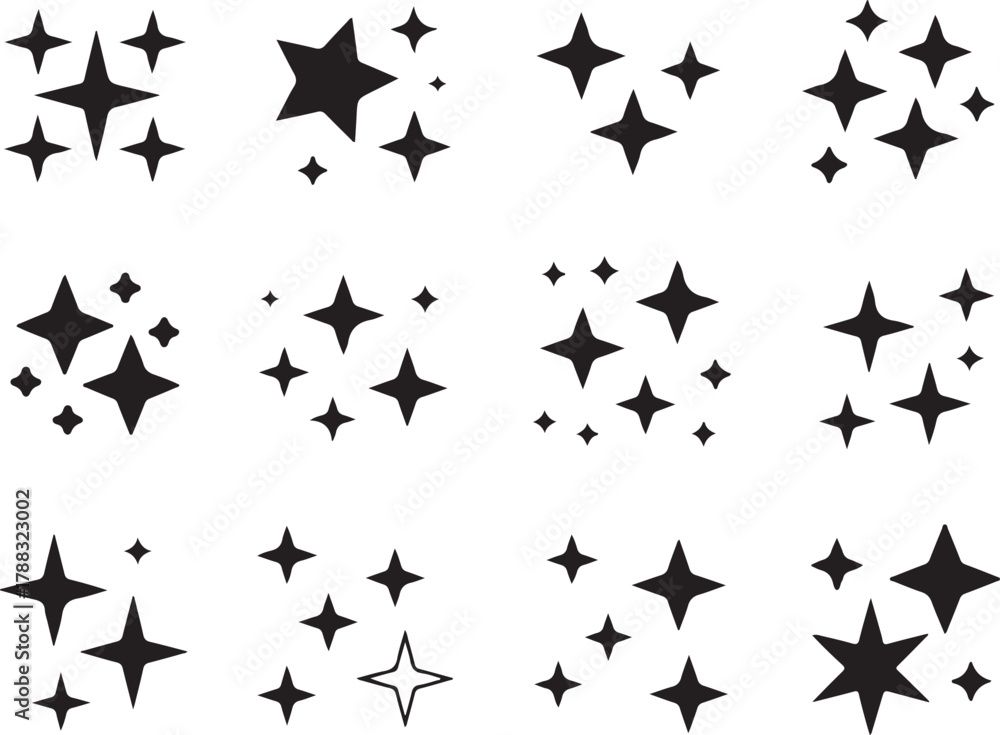 Naklejka premium Collection of hand drawn star sparkles and glitter elements
