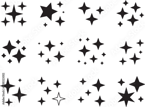Collection of hand drawn star sparkles and glitter elements