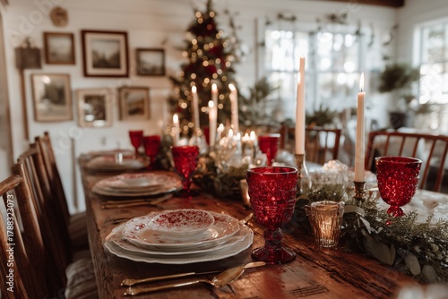 Elegant Holiday Dining Setup With Vintage Decor, Candles, and Festive Ambianc...
