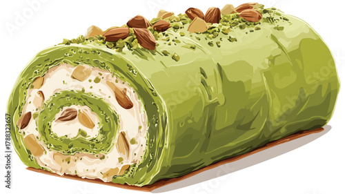 Delicious Green Nougat Roll Vector Illustration on White Background