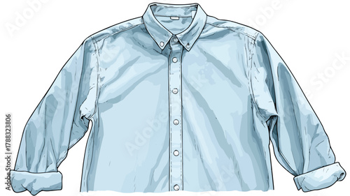 Elegant Dirty Light Blue Shirt Vector Illustration with Outline
