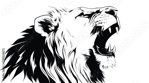 Majestic Lion Roar Mascot Silhouette Art on White Background EPS