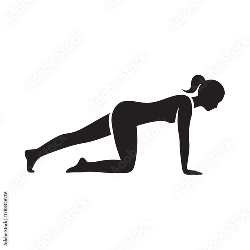 Silhouette of a woman performing a plank exercise on her knees