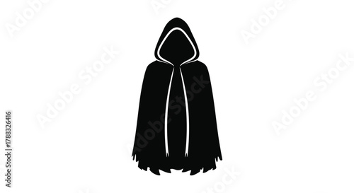 A simple black silhouette of a hooded cloak or cape illustration