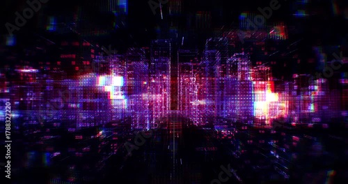 Futuristic cyber metropolis timelapse with data flow visualization. Abstract 3d technology background animation.