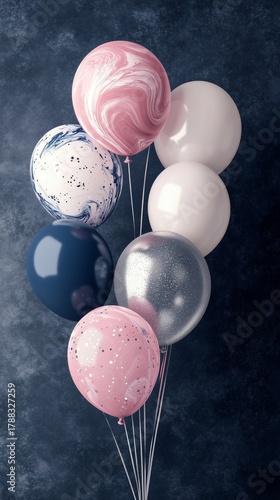 Colorful Balloons With Various Designs Floating Against a Textured Background