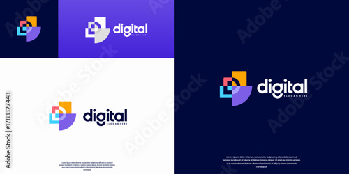 abstract alphabet logo, letter D, negative space and overlapping style, graphic design illustration.