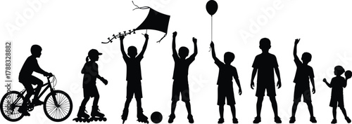 Children silhouette, outdoor play, kids activities, childhood fun, summer recreation, playful moments, happy children, black silhouette, family lifestyle, park scene