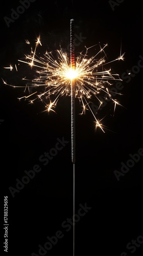 Sparkler Shining Bright During a Celebration at Night With Colorful Sparks Fl...