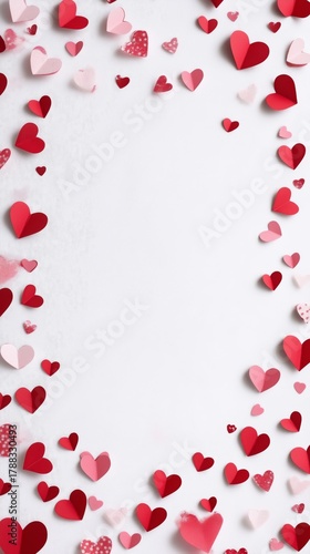 Colorful Hearts in Various Sizes Scattered Across a White Background for Deco...