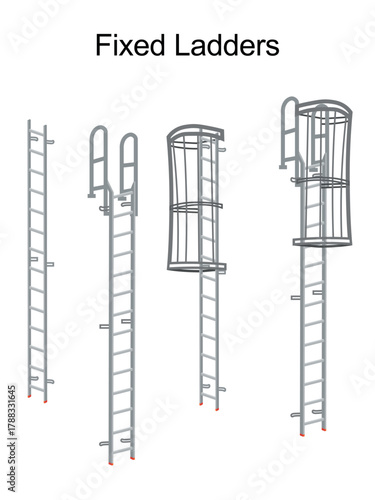 Fixed Ladders for higher reach, Fixed ladder for working at height in ladder safety for Fixed construction ladder, Fixed Ladders with safety fence for construction