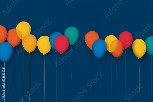 Colorful Balloons Floating Against a Solid Blue Background for Festive Celebr...