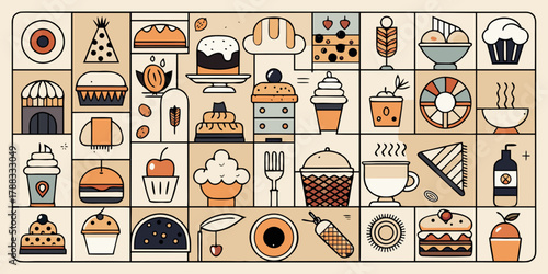 Seamless cartoon vector illustration of a vintage Christmas food set pattern for holiday design
