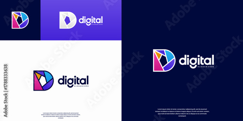 The letter D logo with the concept of electrical education, a symbol of smart technology, vector design illustration.