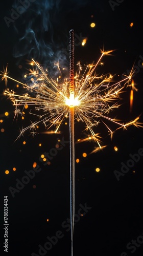 Sparkler Shining Bright During a Celebration at Night With Colorful Sparks Fl...
