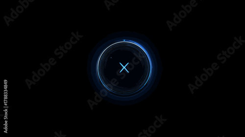 Futuristic glowing blue 'X' symbol within a digital interface, representing cancel, close, or error on dark background.