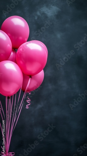 Pink Balloons Float Against a Dark Background, Perfect for Parties and Celebr...