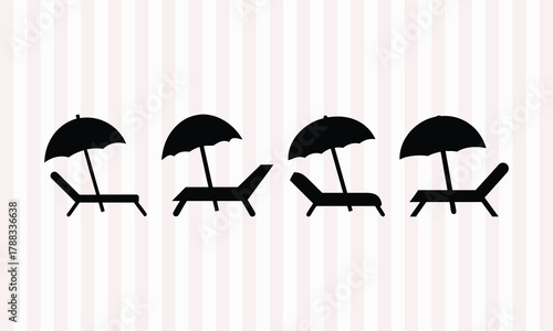 Beach Chair with Umbrella Silhouette Black Vector Illustration for Summer Design