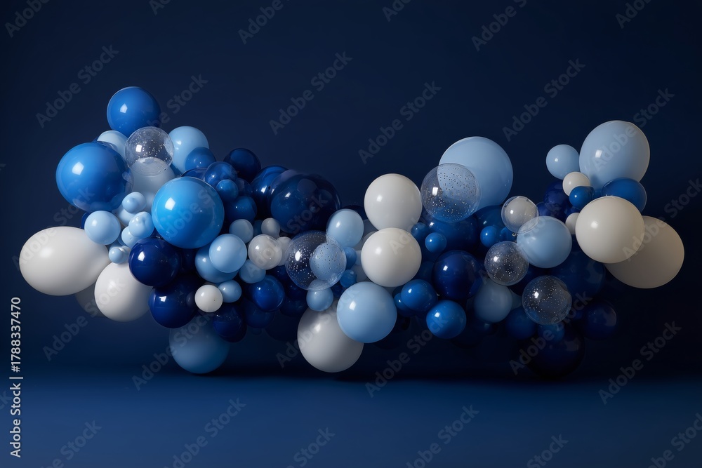 Fototapeta premium Colorful Balloons in Various Shades Near a Dark Blue Background for a Festive Setting