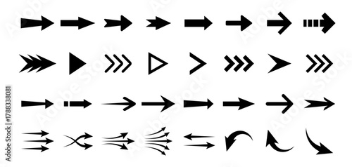 Arrows logo. Arrow vector icon.  Set arrow icons. Collection arrows sign. Black arrow icon set.  Vector illustration