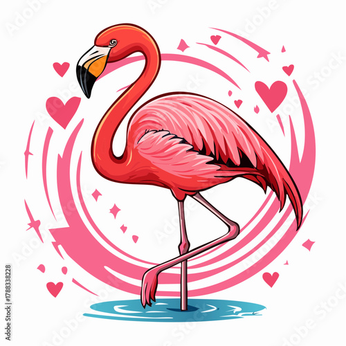 rosa Flamingo - steht auf einem Bein - Comic Cartoon Style