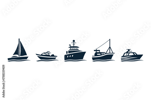 Vector Collection of various boat types for water transportation