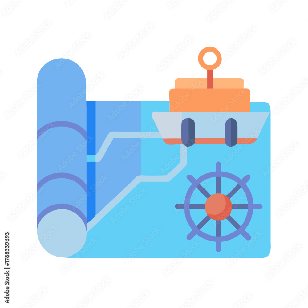 Fototapeta premium Simple vector icon illustration featuring a ship and a map