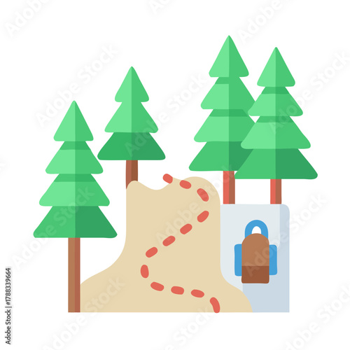 Flat vector illustration of camping scene in the forest