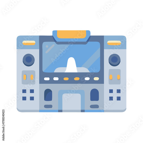 Cartoon spaceship control panel, flat illustration on black background