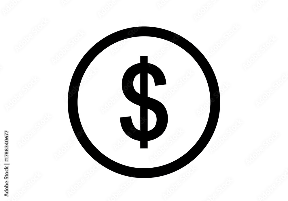 Obraz premium Dollar sign in circle isolated PNG, currency symbol for finance and business on transparent background, money icon