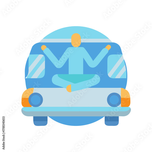Minimalist image of person meditating atop camper van