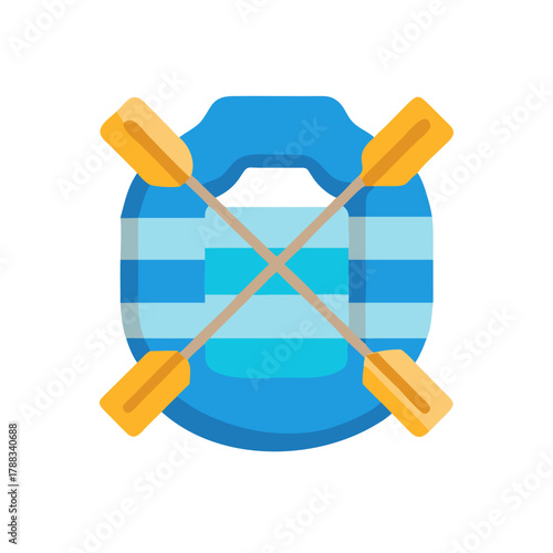Inflatable raft icon with crossed paddles on black background