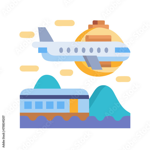 Airplane and train transportation illustration on black background design
