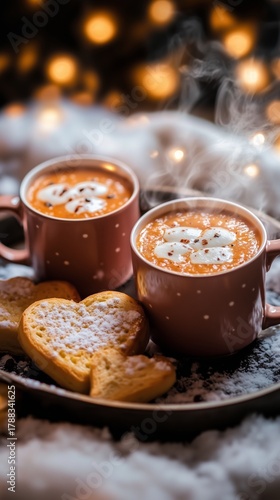 Warm Drinks and Heart-Shaped Treats on a Cozy Winter Evening