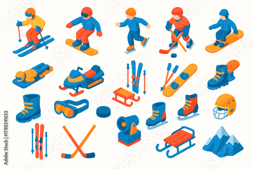 Isometric Winter Sports and Equipment Vector Collection